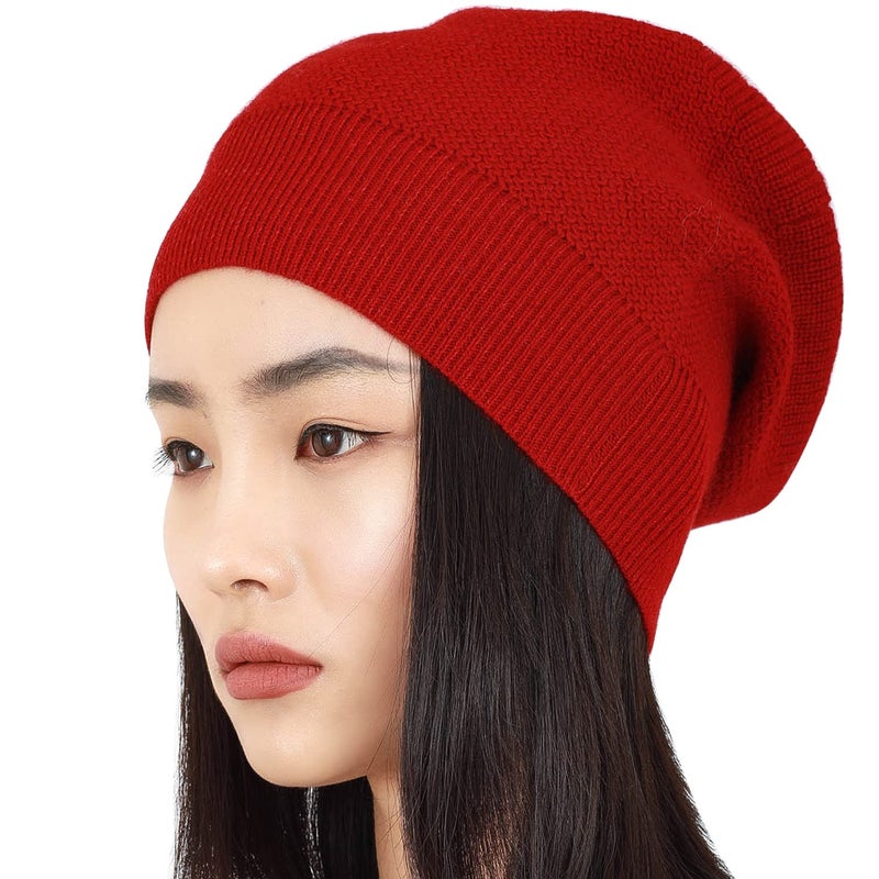 WaySoft Pure 100% Cashmere Beanie for Women in a Gift Box, Oversized Women Beanie Hat, Bring Warm and Luxury to Your Loved Ones, Perfect (Merlot) - Image 1